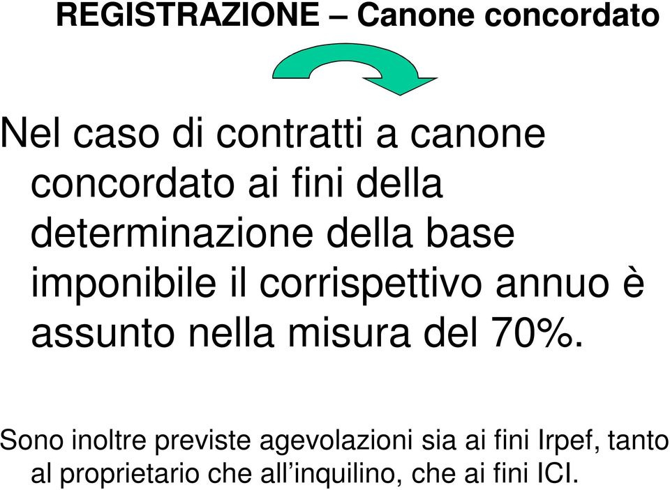 corrispettivo annuo è assunto nella misura del 70%.