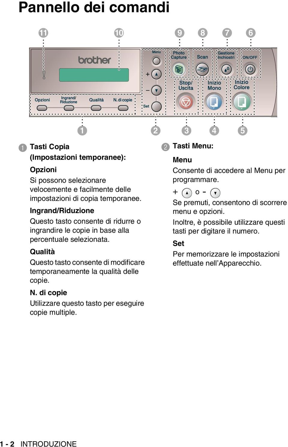 Qualità Questo tasto consente di modificare temporaneamente la qualità delle copie. N. di copie Utilizzare questo tasto per eseguire copie multiple.