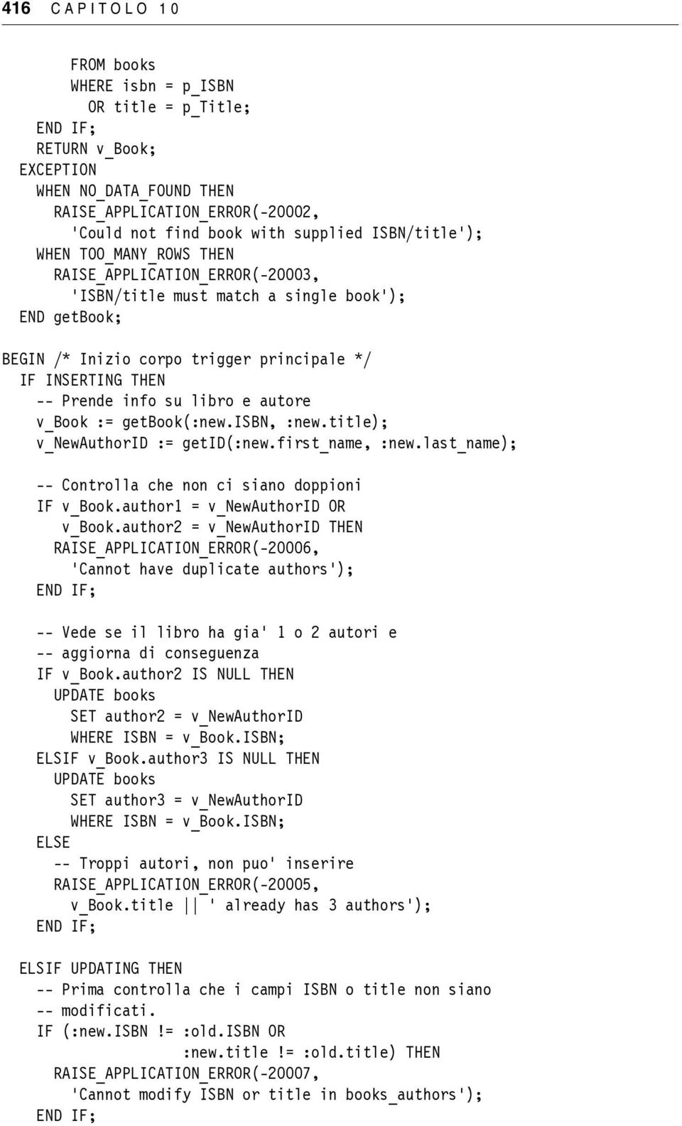 v_book := getbook(:new.isbn, :new.title); v_newauthorid := getid(:new.first_name, :new.last_name); -- Controlla che non ci siano doppioni IF v_book.author1 = v_newauthorid OR v_book.