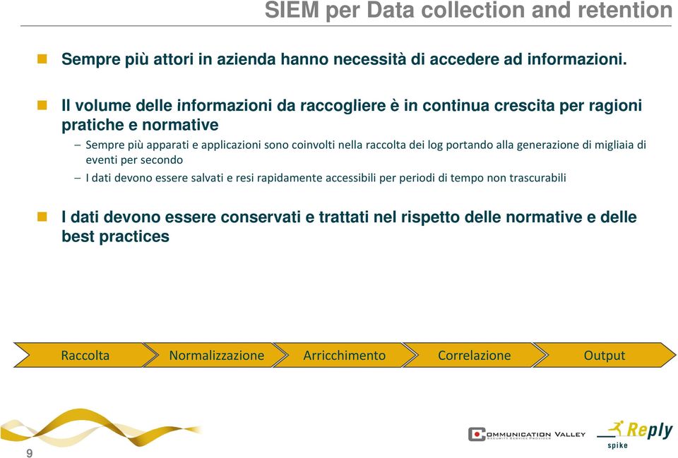 nella raccolta dei log portando alla generazione di migliaia di eventi per secondo I dati devono essere salvati e resi rapidamente accessibili per