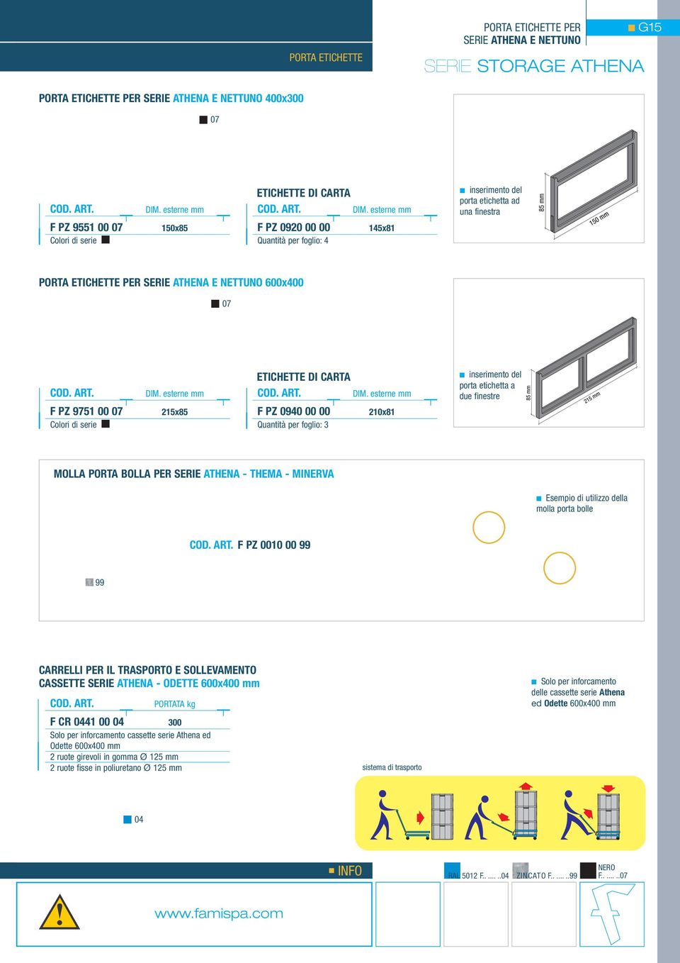 esterne mm F PZ 0920 00 00 145x81 Quantità per foglio: 4 inserimento del porta etichetta ad una finestra PORTA ETICHETTE PER SERIE ATHENA E NETTUNO 600x400 07 F PZ 9751 00 07 Colori di serie DIM.