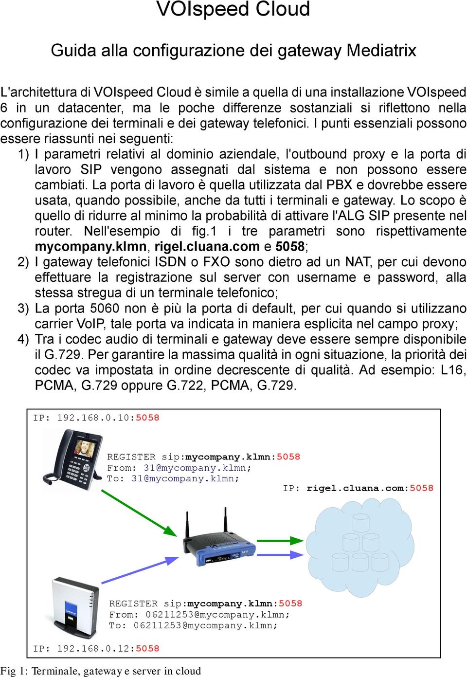 I punti essenziali possono essere riassunti nei seguenti: 1) I parametri relativi al dominio aziendale, l'outbound proxy e la porta di lavoro SIP vengono assegnati dal sistema e non possono essere