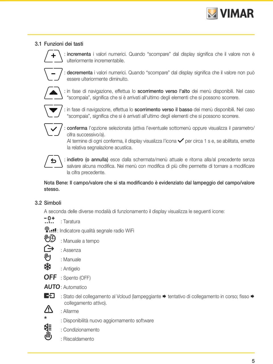 Nel caso scompaia, significa che si è arrivati all'ultimo degli elementi che si possono scorrere. : in fase di navigazione, effettua lo scorrimento verso il basso dei menù disponibili.