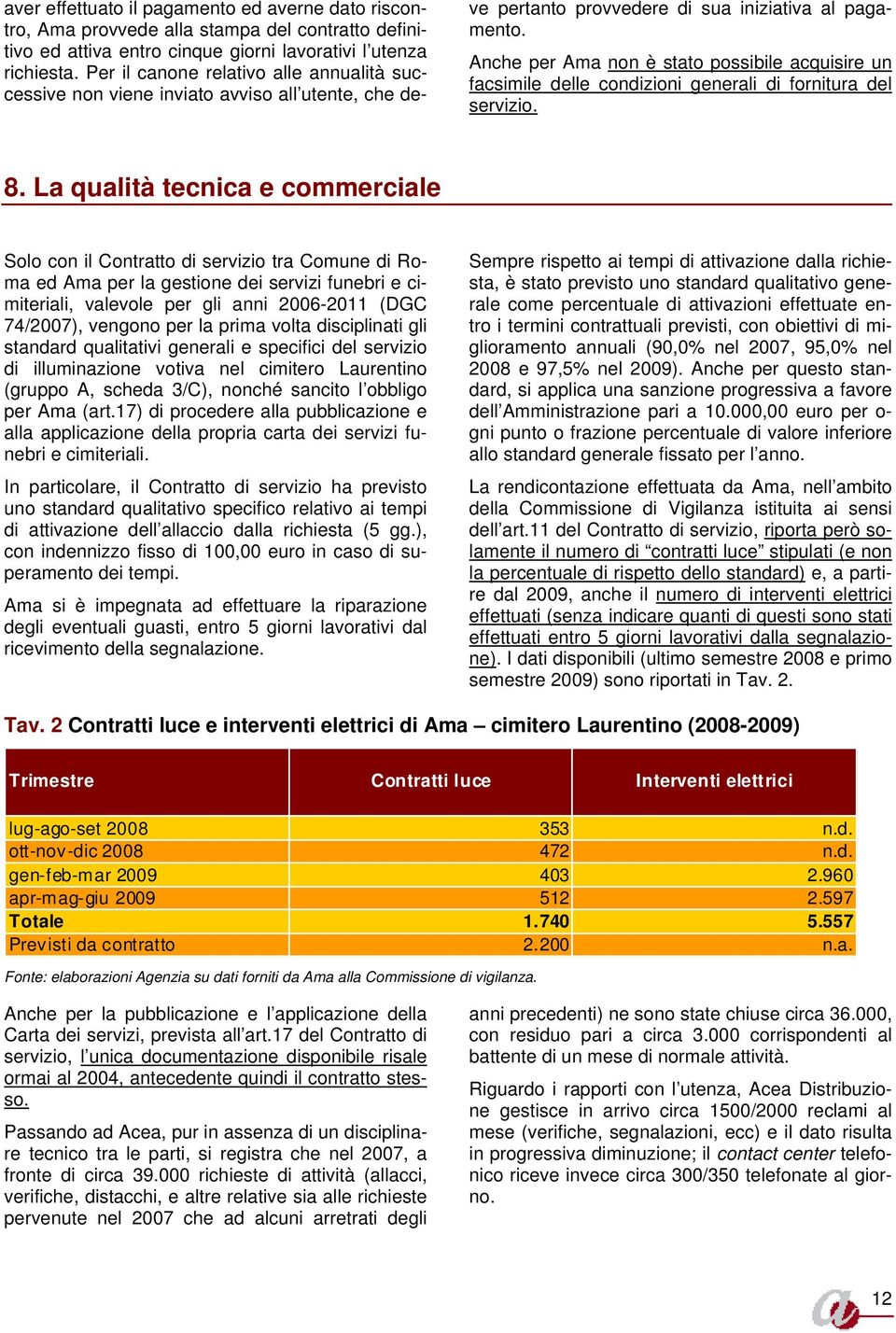 Anche per Ama non è stato possibile acquisire un facsimile delle condizioni generali di fornitura del servizio. 8.