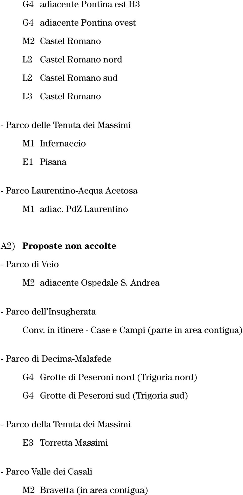 PdZ Laurentino A2) Proposte non accolte - Parco di Veio M2 adiacente Ospedale S. Andrea - Parco dell Insugherata Conv.