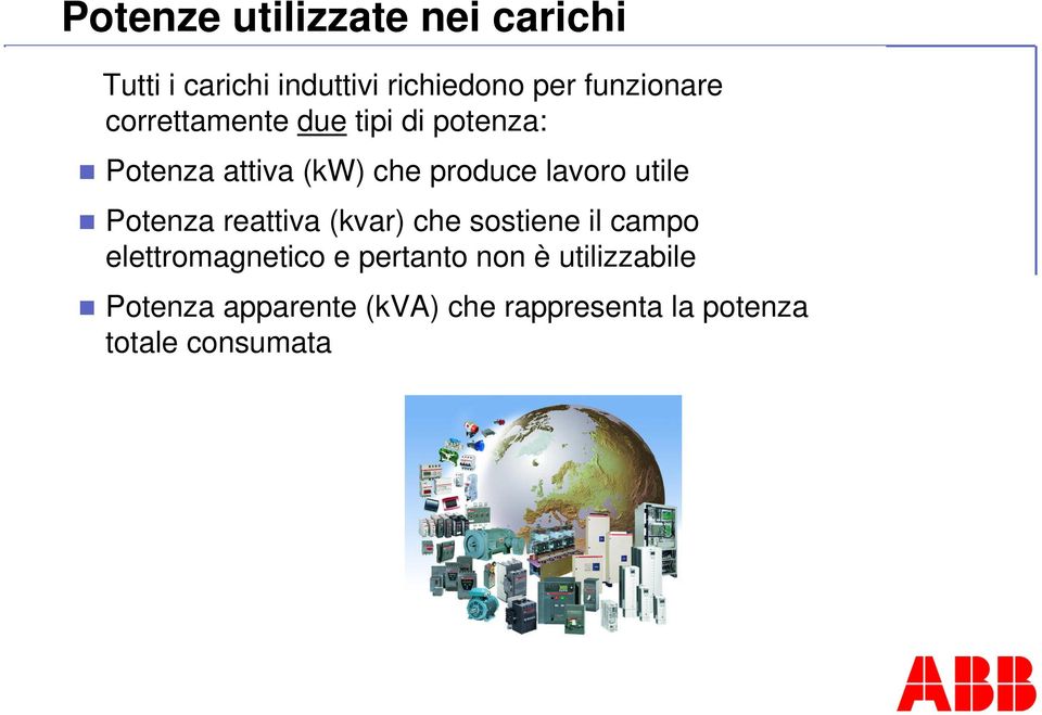 lavoro utile Potenza reattiva (kvar) che sostiene il campo elettromagnetico e