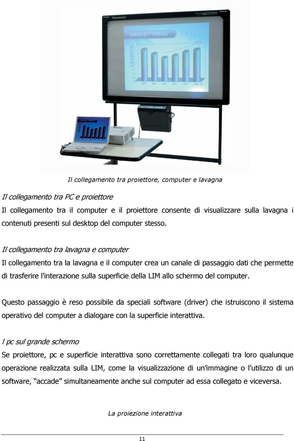 Il collegamento tra lavagna e computer Il collegamento tra la lavagna e il computer crea un canale di passaggio dati che permette di trasferire l interazione sulla superficie della LIM allo schermo