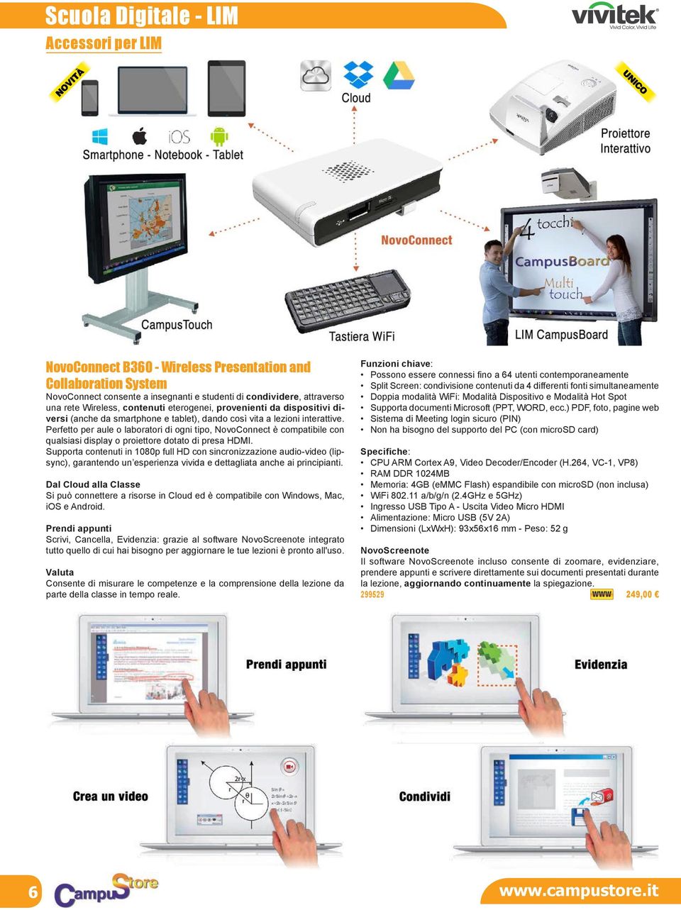 Perfetto per aule o laboratori di ogni tipo, NovoConnect è compatibile con qualsiasi display o proiettore dotato di presa HDMI.