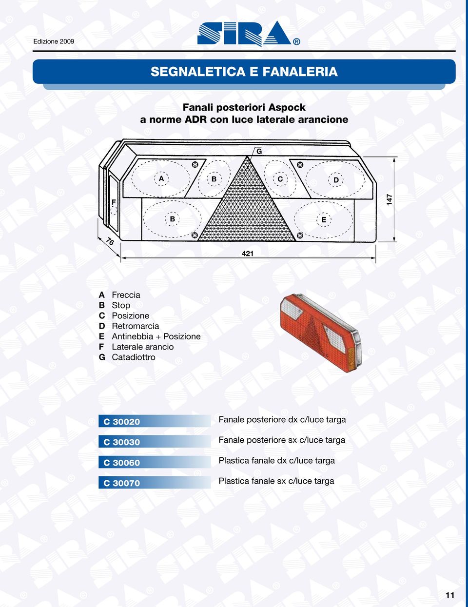 Catadiottro C 30020 C 30030 C 30060 C 30070 Fanale posteriore dx c/luce targa