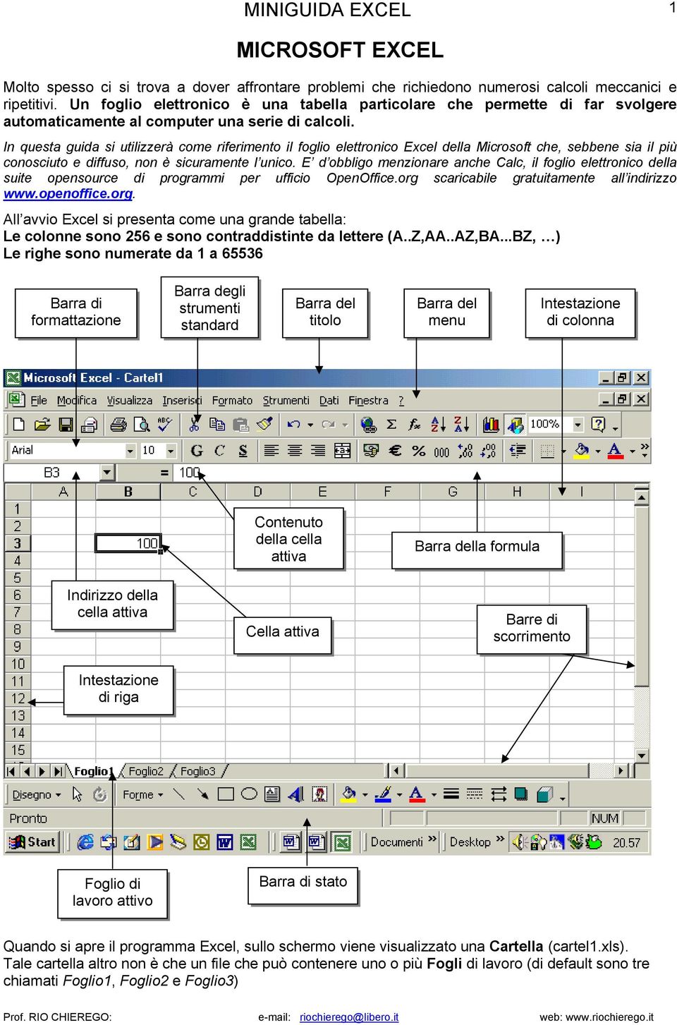 In questa guida si utilizzerà come riferimento il foglio elettronico Excel della Microsoft che, sebbene sia il più conosciuto e diffuso, non è sicuramente l unico.