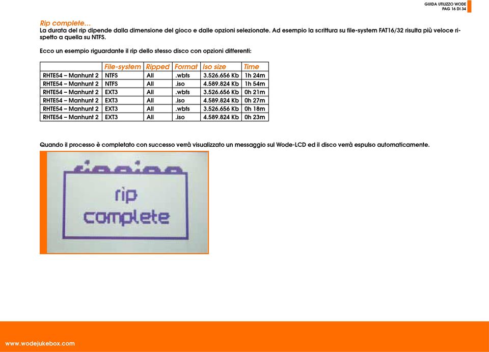 Ecco un esempio riguardante il rip dello stesso disco con opzioni differenti: File-system Ripped Format Iso size Time RHTE54 Manhunt 2 NTFS All.wbfs 3.526.