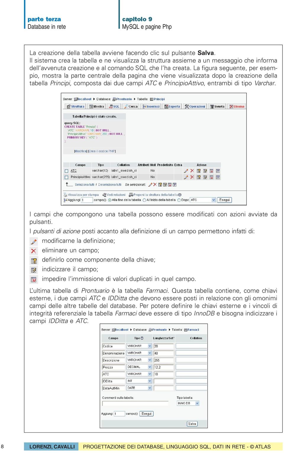 La figura seguente, per esempio, mostra la parte centrale della pagina che viene visualizzata dopo la creazione della tabella Principi, composta dai due campi ATC e PrincipioAttivo, entrambi di tipo