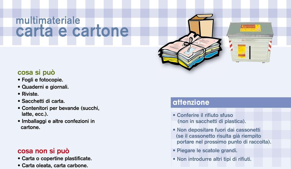 cosa non si può Carta o copertine plastificate. Carta oleata, carta carbone.