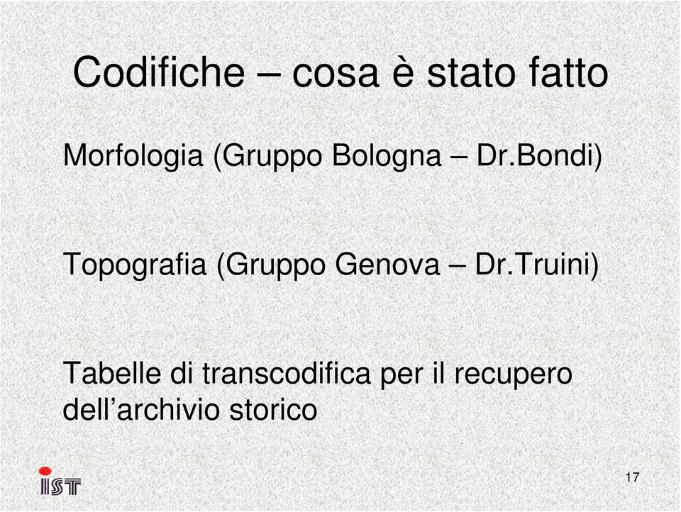 Bondi) Topografia (Gruppo Genova Dr.
