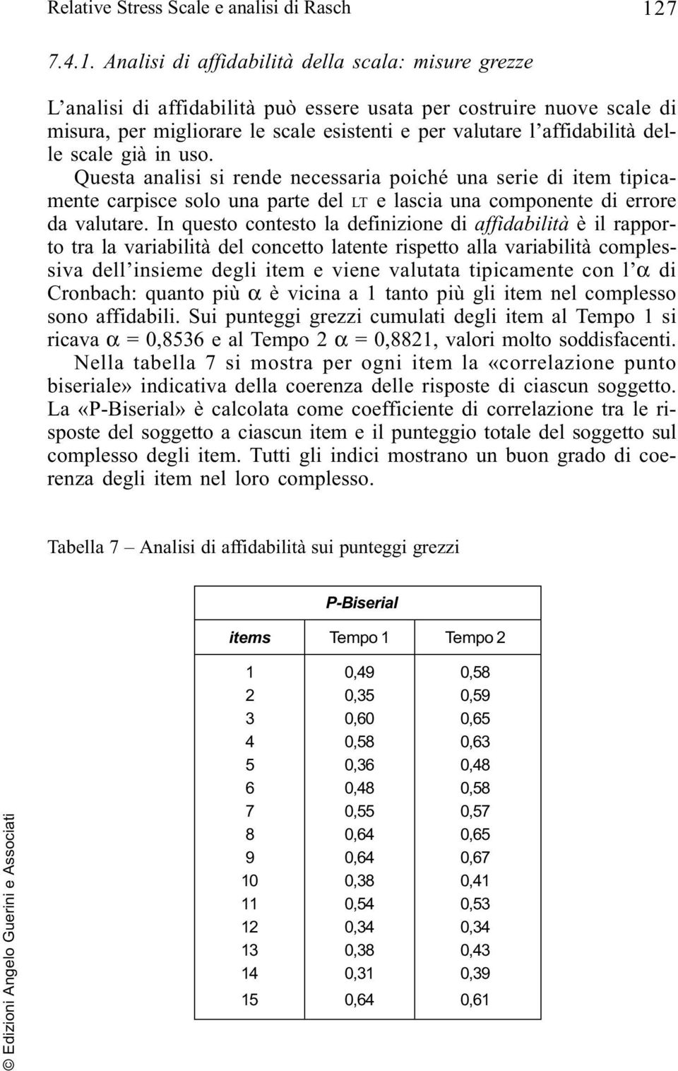 affidabilità delle scale già in uso. Questa analisi si rende necessaria poiché una serie di item tipicamente carpisce solo una parte del LT e lascia una componente di errore da valutare.