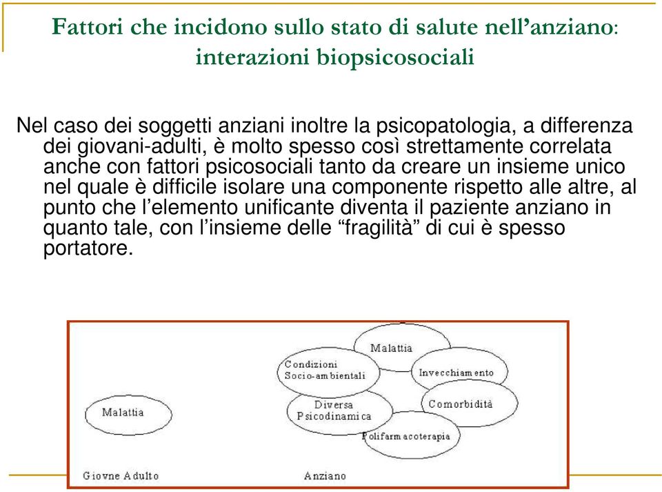 psicosociali tanto da creare un insieme unico nel quale è difficile isolare una componente rispetto alle altre, al punto