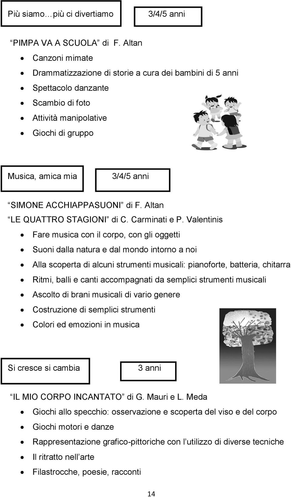 ANNI 3/4/5 anni SIMONE ACCHIAPPASUONI di F. Altan LE QUATTRO STAGIONI di C. Carminati e P.