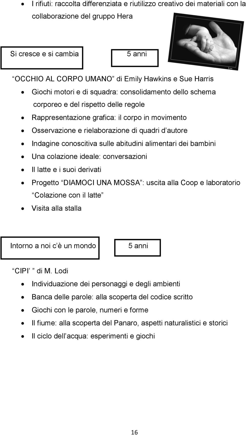 di quadri d autore Indagine conoscitiva sulle abitudini alimentari dei bambini Una colazione ideale: conversazioni Il latte e i suoi derivati Progetto DIAMOCI UNA MOSSA : uscita alla Coop e