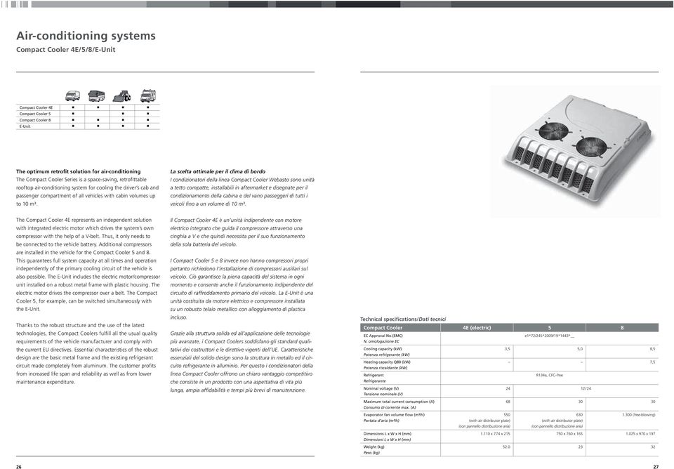 La scelta ottimale per il clima di bordo I condizionatori della linea Compact Cooler Webasto sono unità a tetto compatte, installabili in aftermarket e disegnate per il condizionamento della cabina e