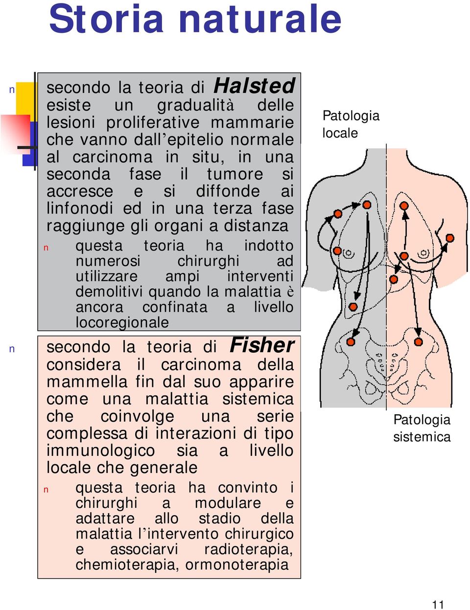 confinata a livello locoregionale secondo la teoria di Fisher considera il carcinoma della mammella fin dal suo apparire come una malattia sistemica che coinvolge una serie complessa di interazioni