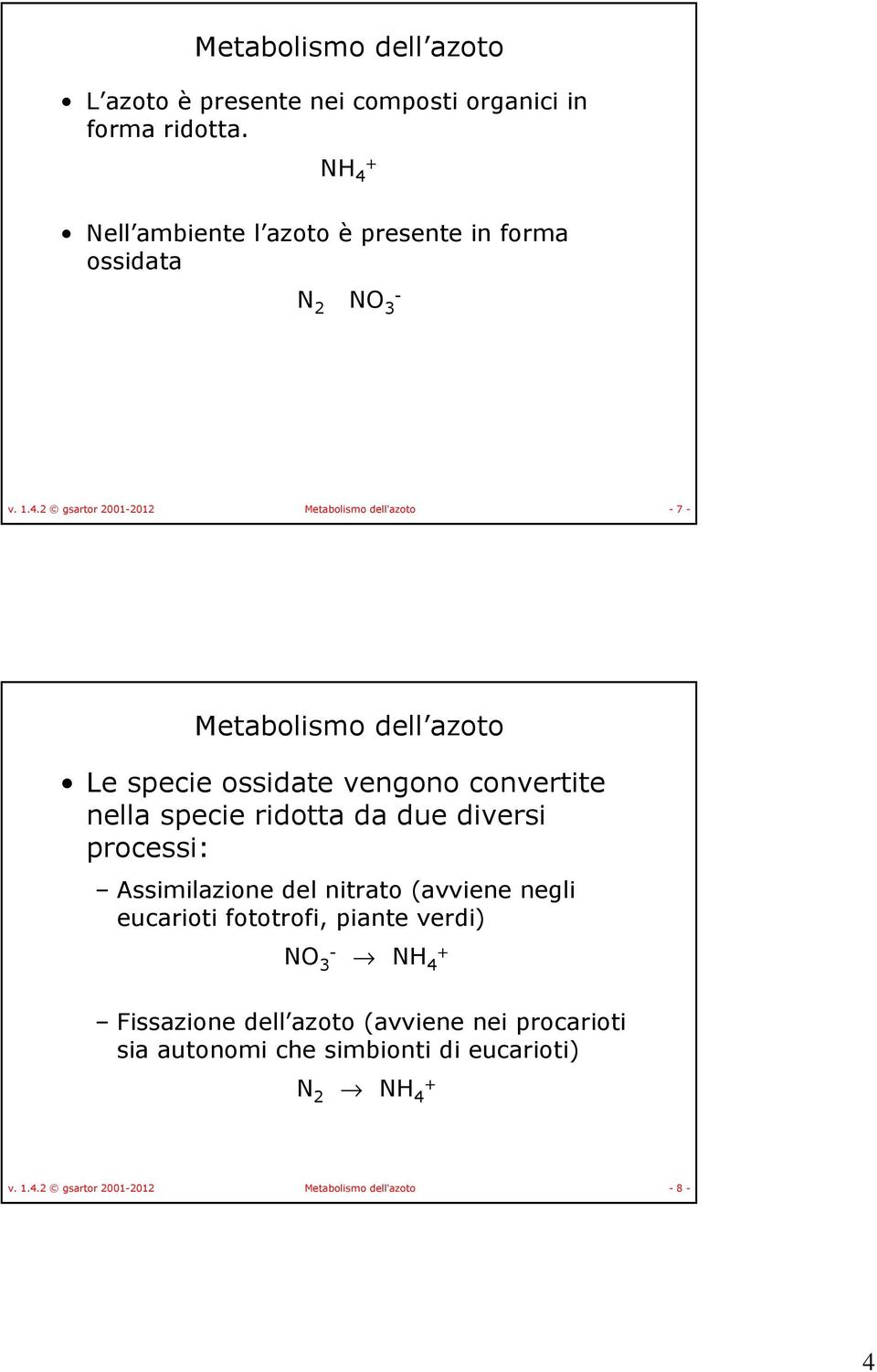 azoto Le specie ossidate vengono convertite nella specie ridotta da due diversi processi: Assimilazione del nitrato (avviene negli