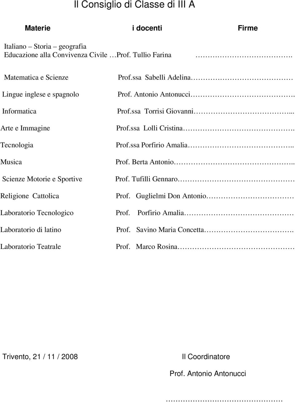 Laboratorio di latino Laboratorio Teatrale Prof.ssa Sabelli Adelina Prof. Antonio Antonucci. Prof.ssa Torrisi Giovanni... Prof.ssa Lolli Cristina. Prof.ssa Porfirio Amalia.