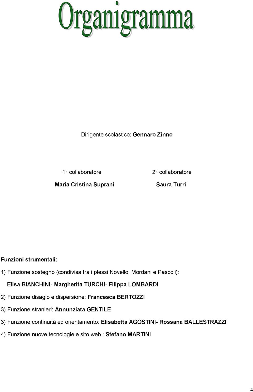 Filippa LOMBARDI 2) Funzione disagio e dispersione: Francesca BERTOZZI 3) Funzione stranieri: Annunziata GENTILE 3)