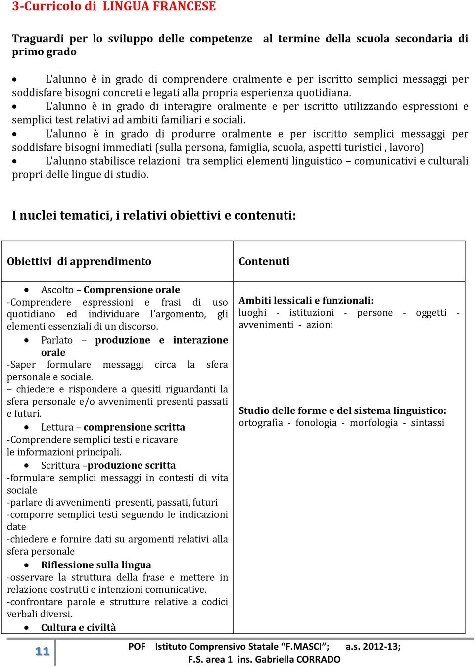 L alunno e in grado di interagire oralmente e per iscritto utilizzando espressioni e semplici test relativi ad ambiti familiari e sociali.