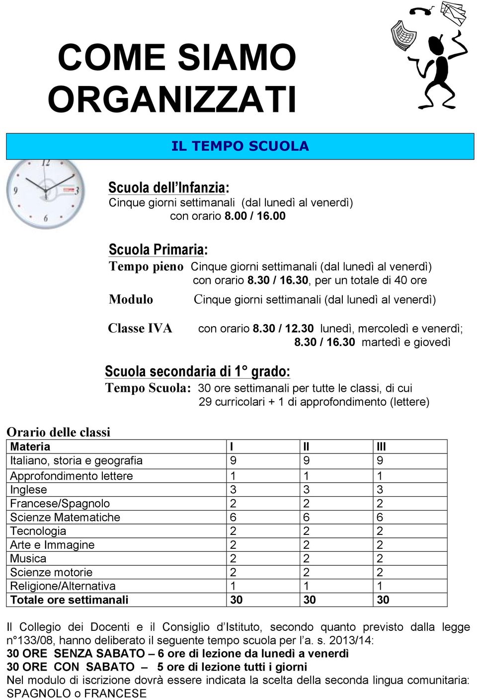 30, per un totale di 40 ore Modulo Cinque giorni settimanali (dal lunedì al venerdì) Classe IVA con orario 8.30 / 12.30 lunedì, mercoledì e venerdì; 8.30 / 16.