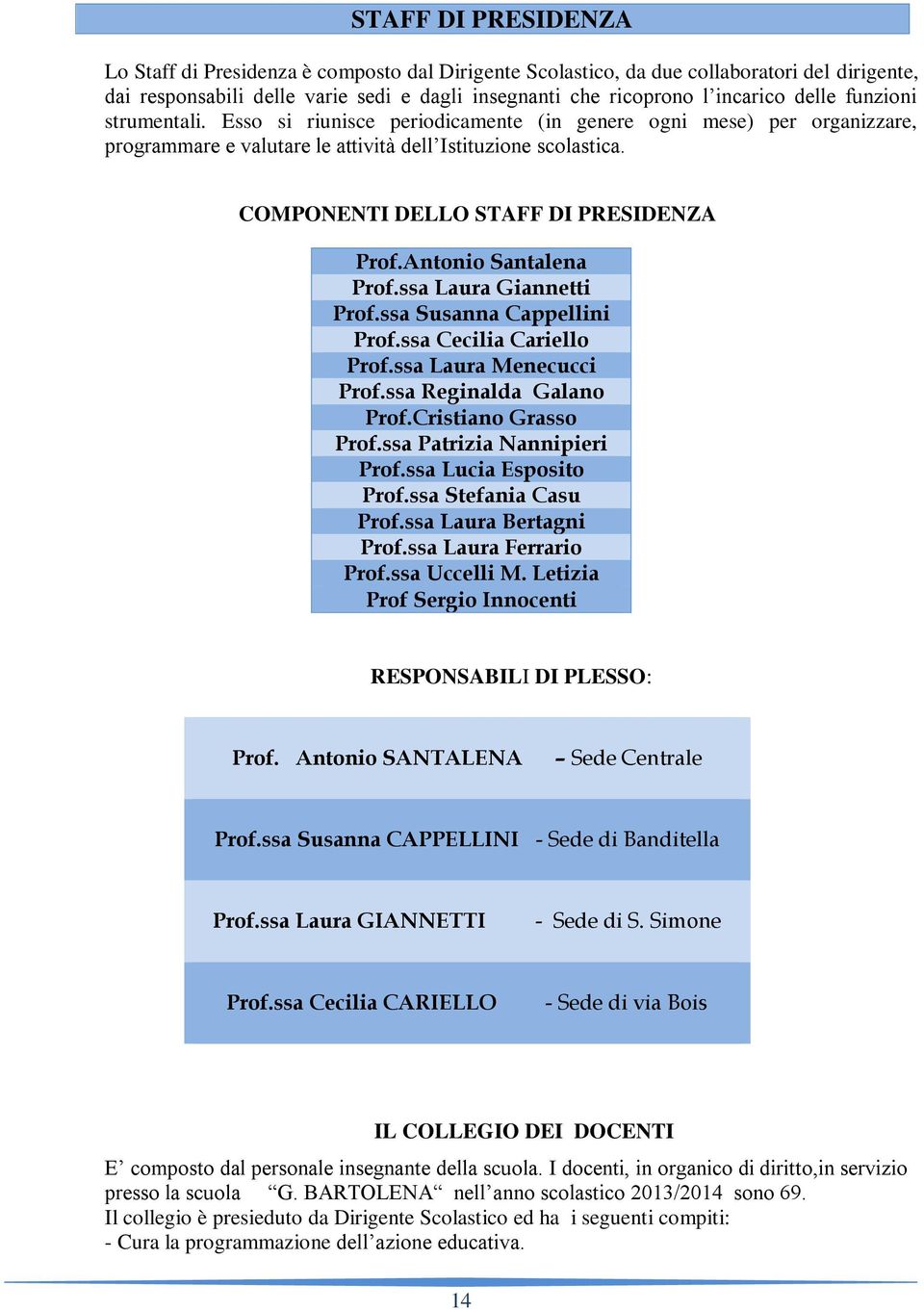 Antonio Santalena Prof.ssa Laura Giannetti Prof.ssa Susanna Cappellini Prof.ssa Cecilia Cariello Prof.ssa Laura Menecucci Prof.ssa Reginalda Galano Prof.Cristiano Grasso Prof.