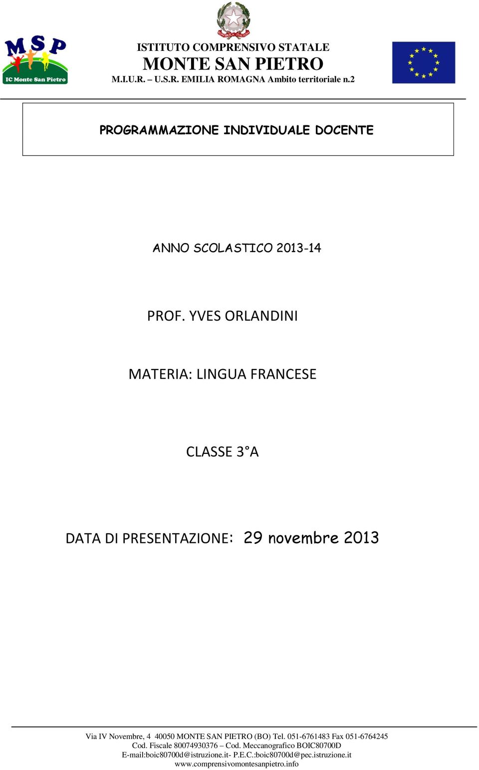 YVES ORLANDINI MATERIA: LINGUA