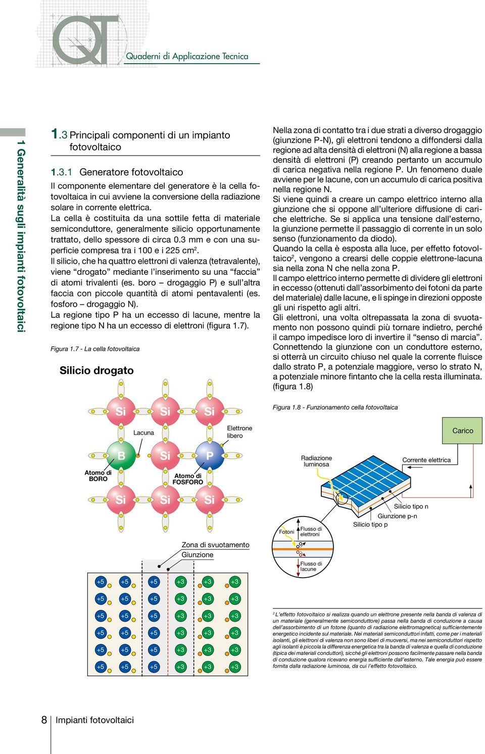 1 Generatore fotovoltaico Il componente elementare del generatore è la cella fotovoltaica in cui avviene la conversione della radiazione solare in corrente elettrica.