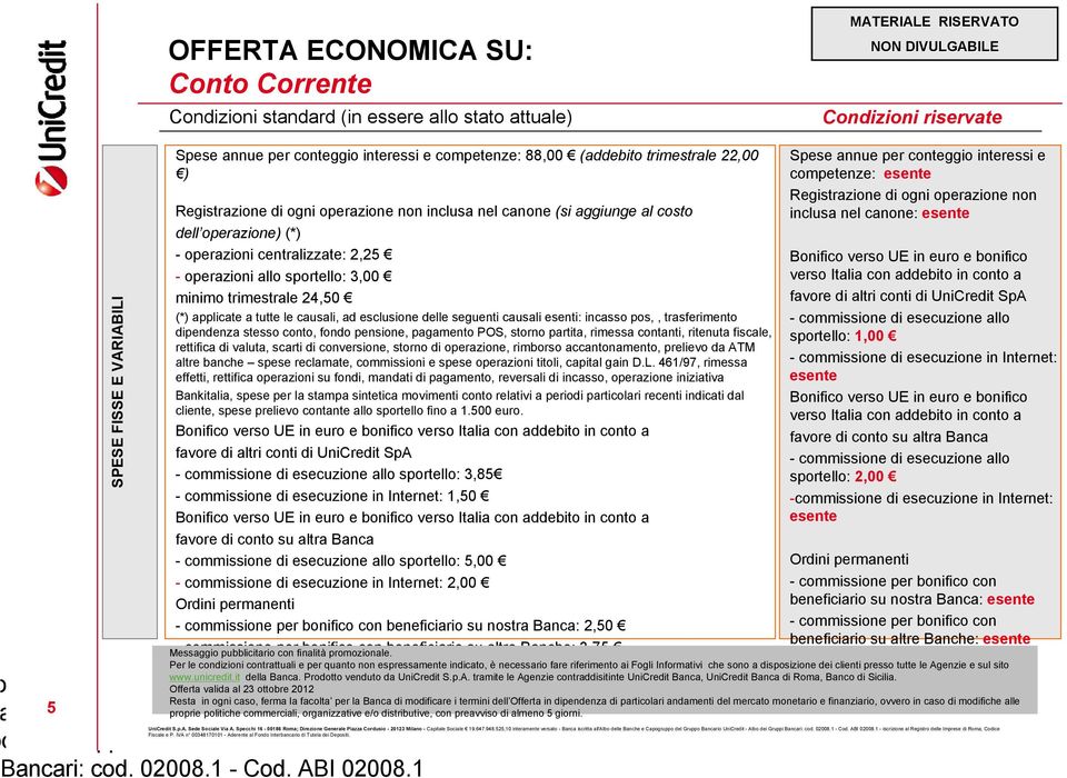 trimestrale 24,50 (*) applicate a tutte le causali, ad esclusione delle seguenti causali esenti: isso pos,, trasferimento dipendenza stesso conto, fondo pensione, pagamento POS, storno partita,