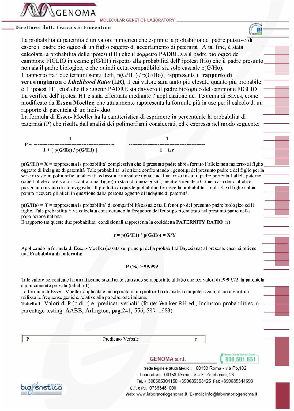 padre presunto non sia il padre biologico, e che quindi detta compatibiltà sia solo casuale p(g/ho).