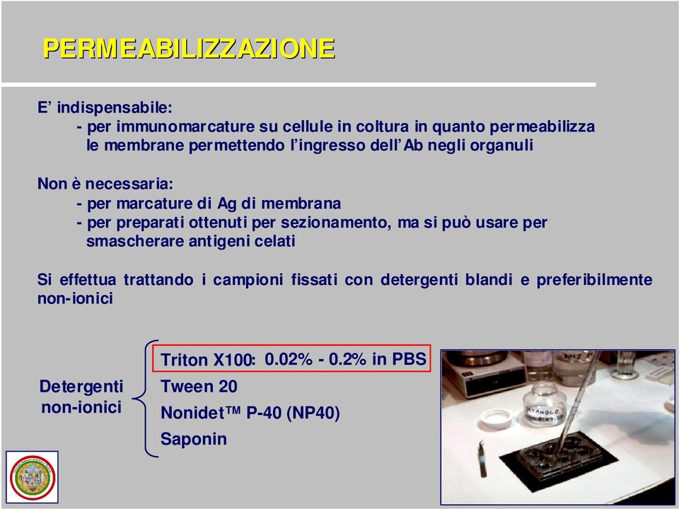 per sezionamento, ma si può usare per smascherare antigeni celati Si effettua trattando i campioni fissati con detergenti