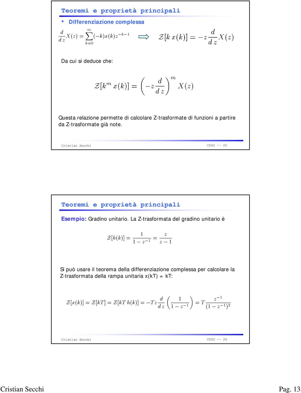 CD02 -- 25 Teoremi e proprietà principali Esempio: Gradino unitario.