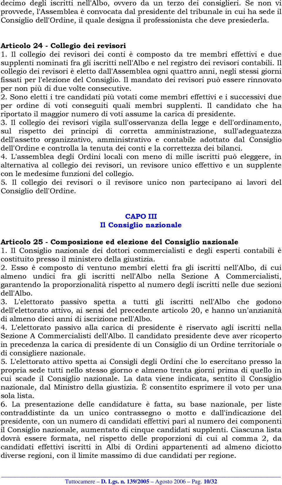 Articolo 24 - Collegio dei revisori 1. Il collegio dei revisori dei conti è composto da tre membri effettivi e due supplenti nominati fra gli iscritti nell'albo e nel registro dei revisori contabili.