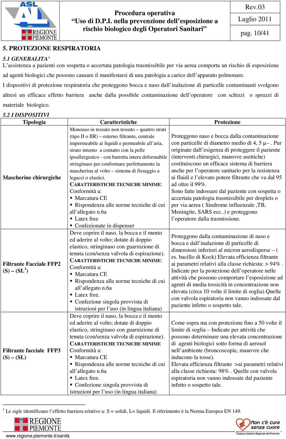 svolgono altresì un efficace effetto barriera anche dalla possibile contaminazione dell operatore con schizzi o spruzzi di materiale biologico 52 I DISPSITIVI Tipologia Caratteristiche Protezione