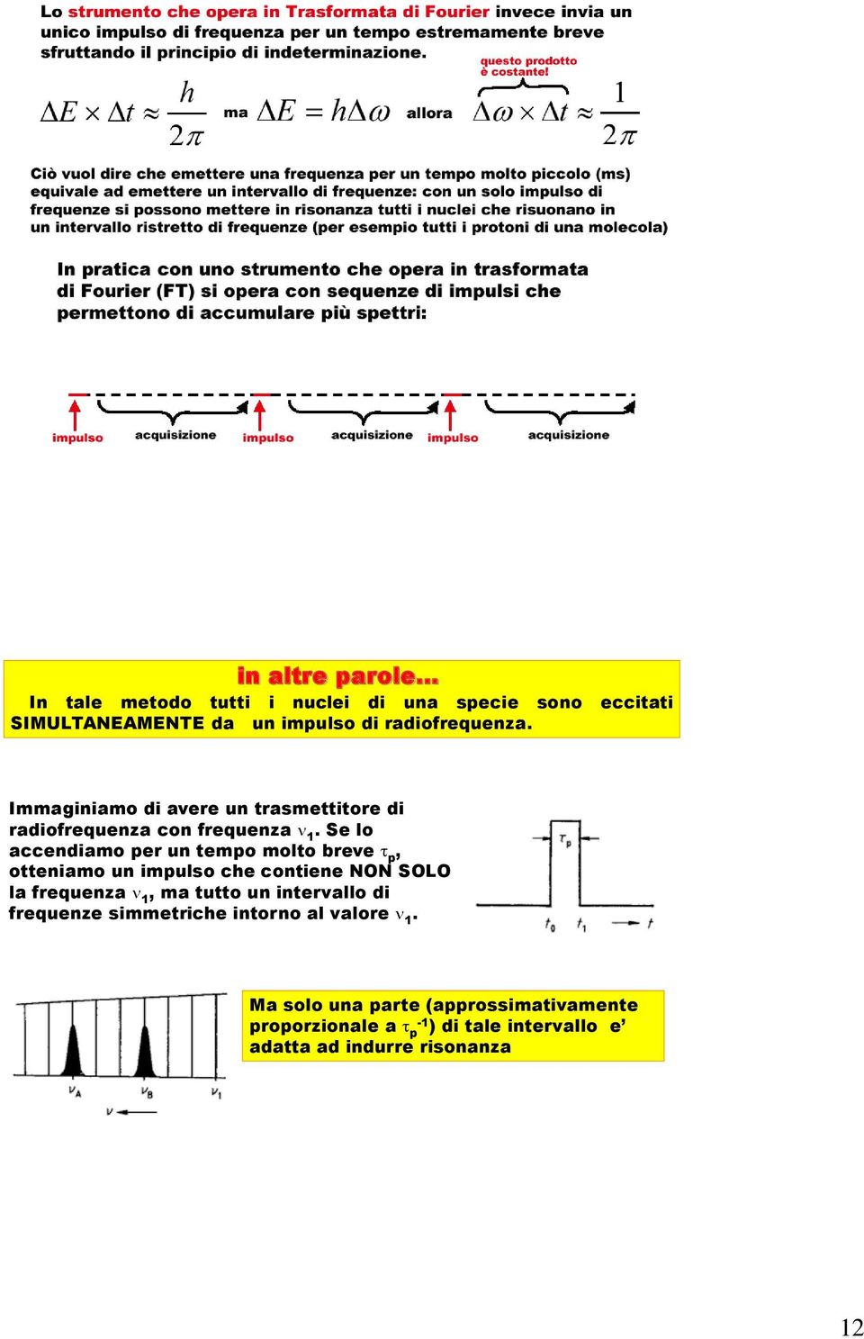 Se lo accendiamo per un tempo molto breve t p, otteniamo un impulso che contiene NON SOLO la frequenza n 1, ma tutto un