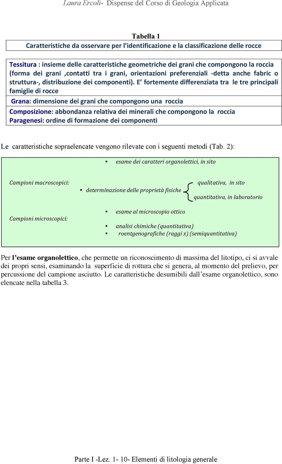 E fortemente differenziata tra le tre principali famiglie di rocce Grana: dimensione dei grani che compongono una roccia Composizione: abbondanza relativa dei minerali che compongono la roccia