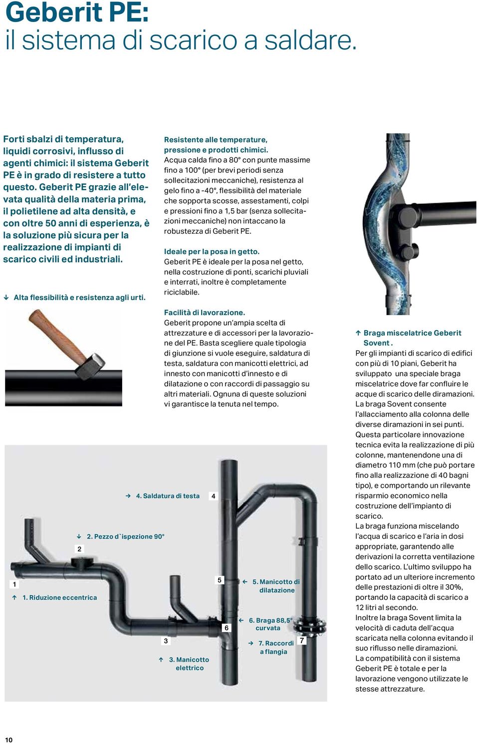 civili ed industriali. Alta flessibilità e resistenza agli urti. Resistente alle temperature, pressione e prodotti chimici.