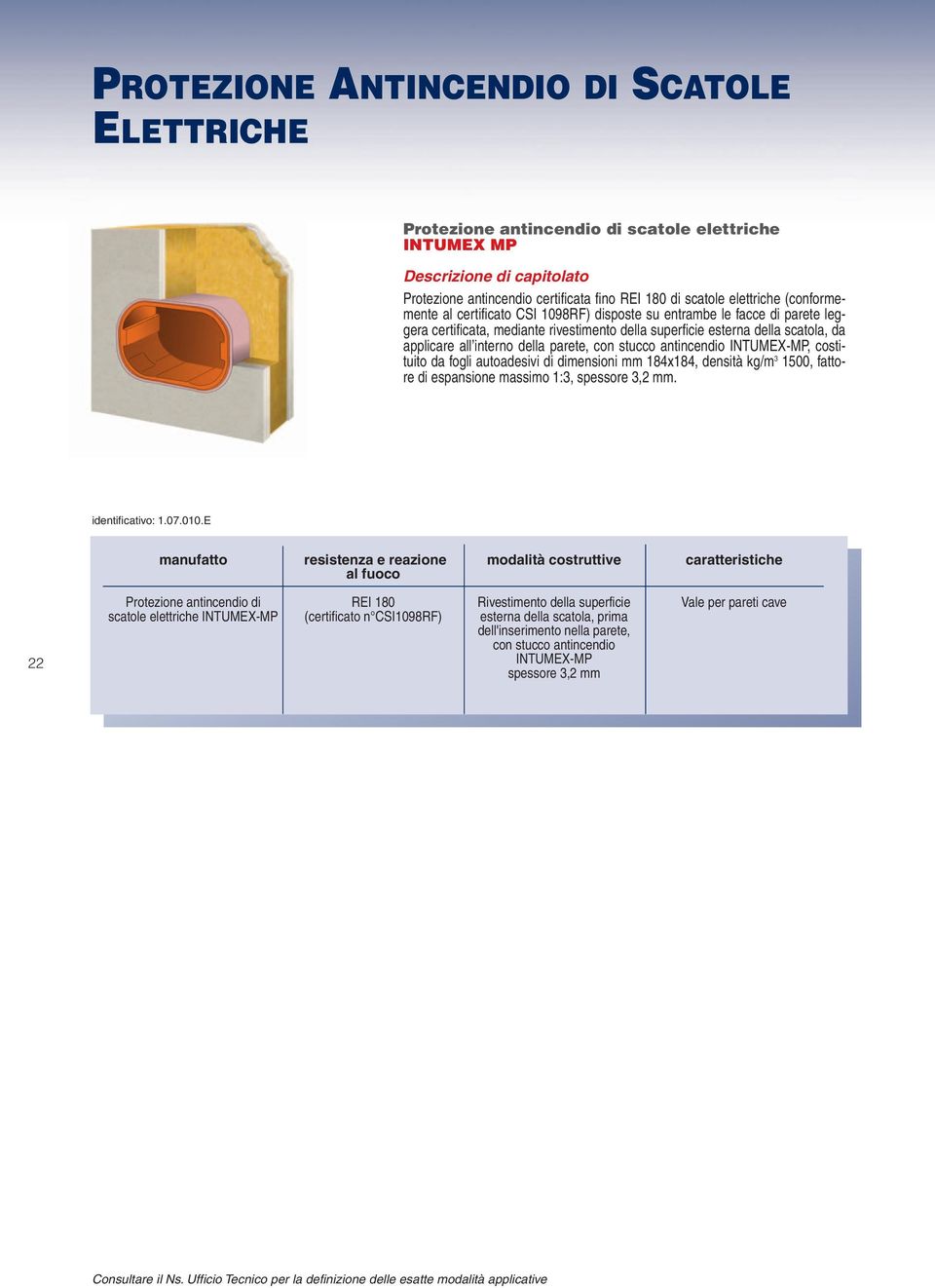 antincendio INTUMEX-MP, costituito da fogli autoadesivi di dimensioni mm 184x184, densità kg/m 3 1500, fattore di espansione massimo 1:3, spessore 3,2 mm. identificativo: 1.07.010.