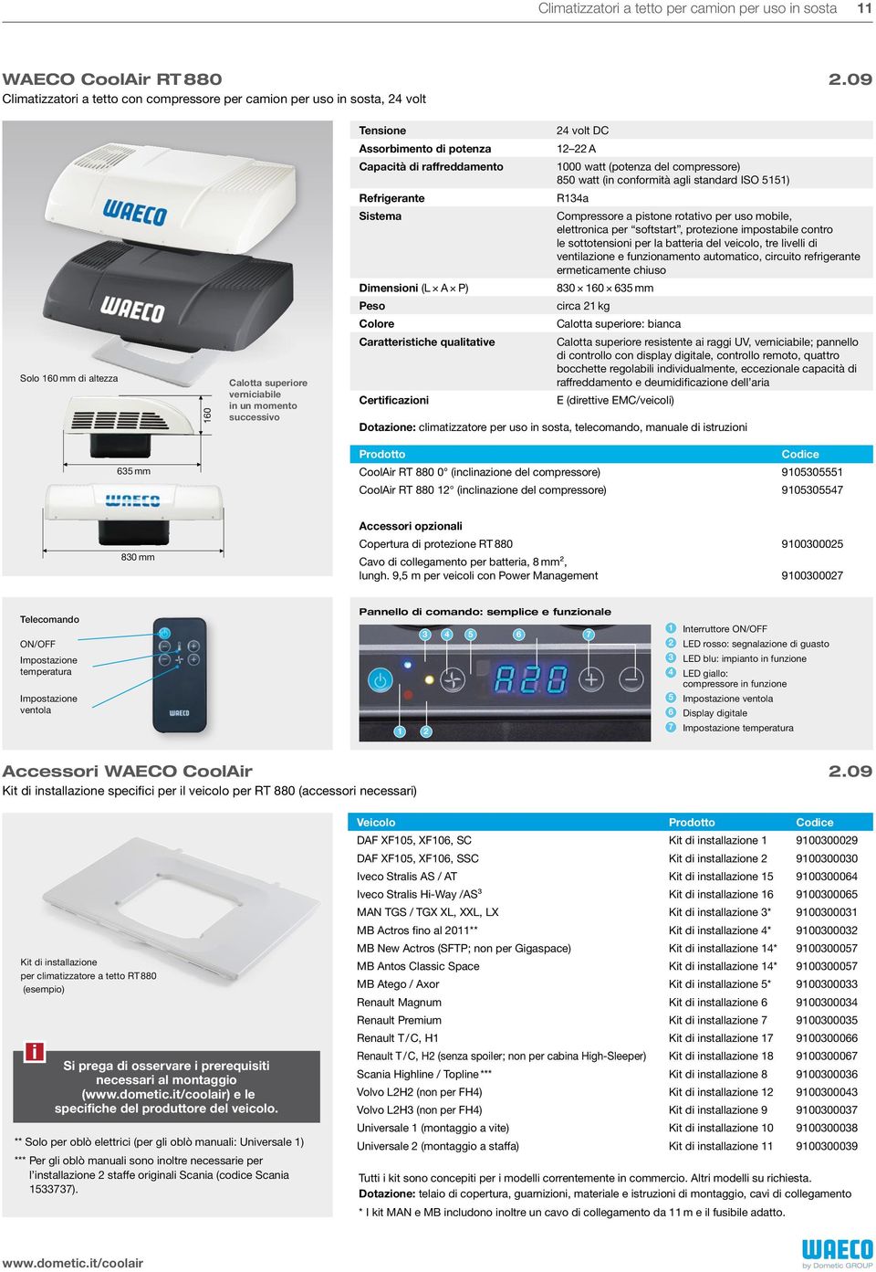 watt (in conformità agli standard ISO 5151) Refrigerante R134a Sistema Compressore a pistone rotativo per uso mobile, elettronica per softstart, protezione impostabile contro le sottotensioni per la