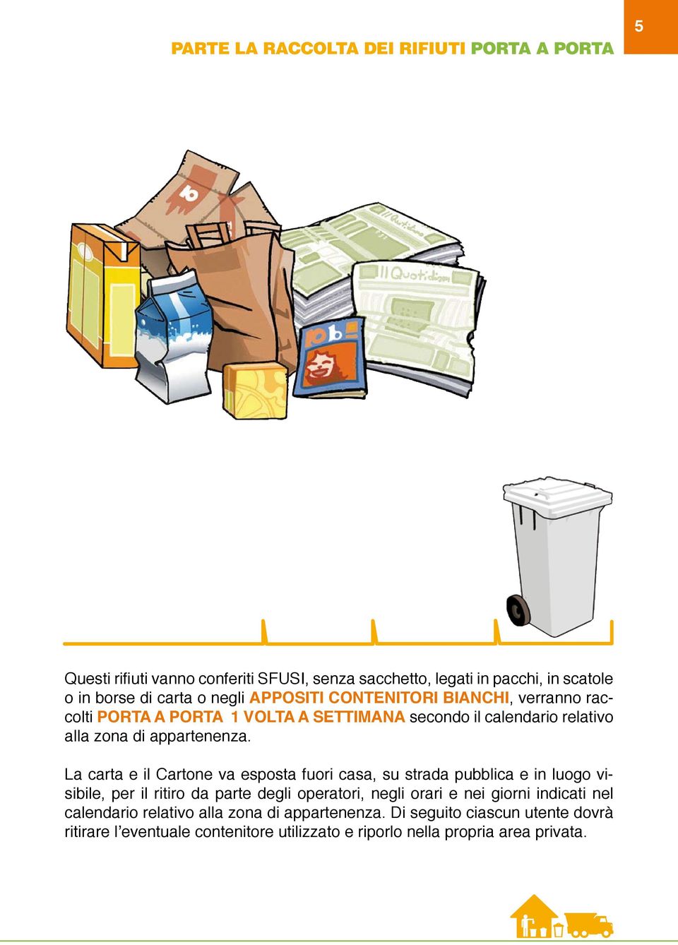 La carta e il Cartone va esposta fuori casa, su strada pubblica e in luogo visibile, per il ritiro da parte degli operatori, negli orari e nei giorni