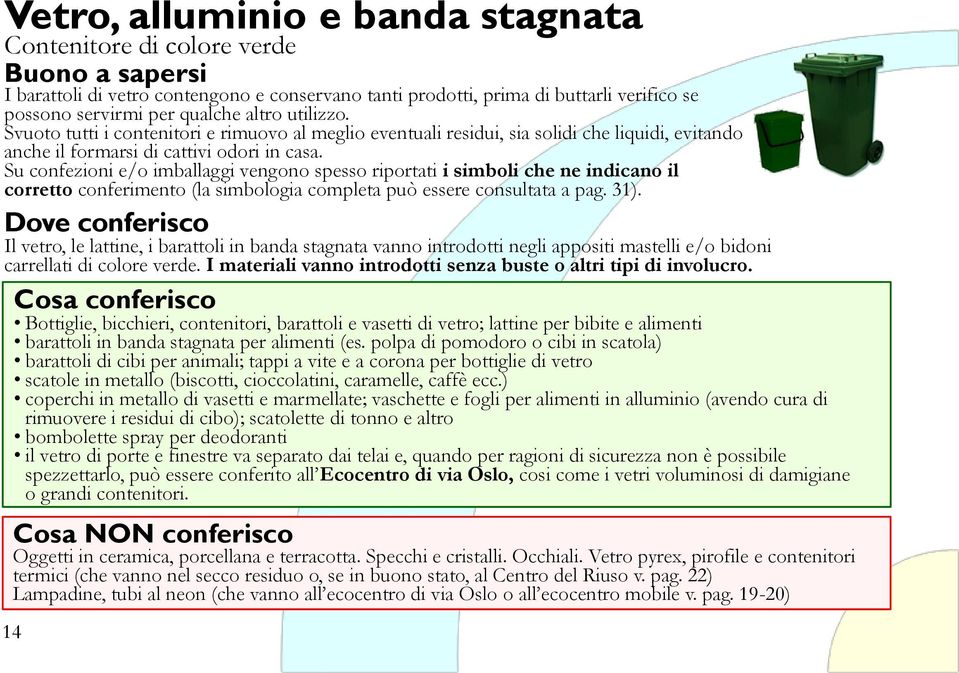 Su confezioni e/o imballaggi vengono spesso riportati i simboli che ne indicano il corretto conferimento (la simbologia completa può essere consultata a pag. 31).