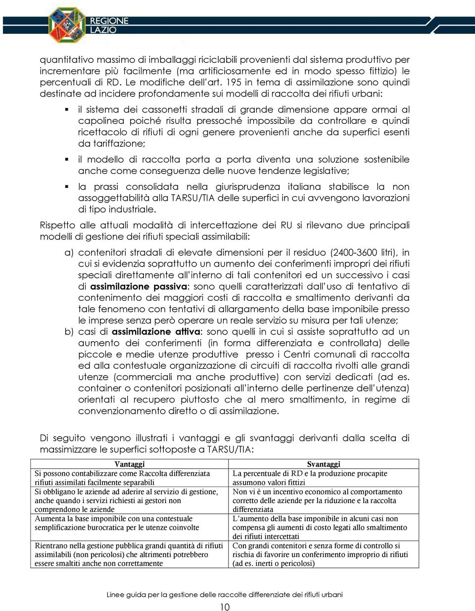 195 in tema di assimilazione sono quindi destinate ad incidere profondamente sui modelli di raccolta dei rifiuti urbani: il sistema dei cassonetti stradali di grande dimensione appare ormai al