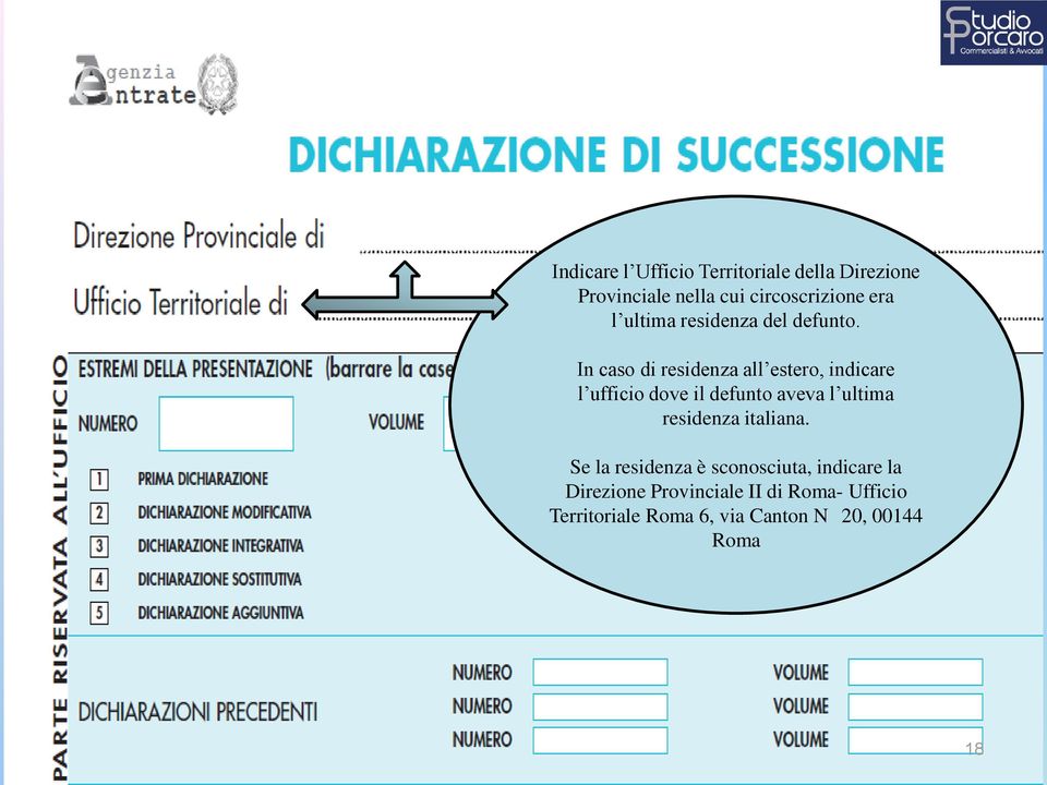 In caso di residenza all estero, indicare l ufficio dove il defunto aveva l ultima