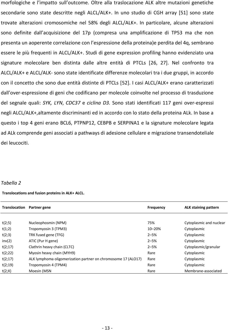 In particolare, alcune alterazioni sono definite dall acquisizione del 17p (compresa una amplificazione di TP53 ma che non presenta un aoperente correlazione con l espressione della proteina)e