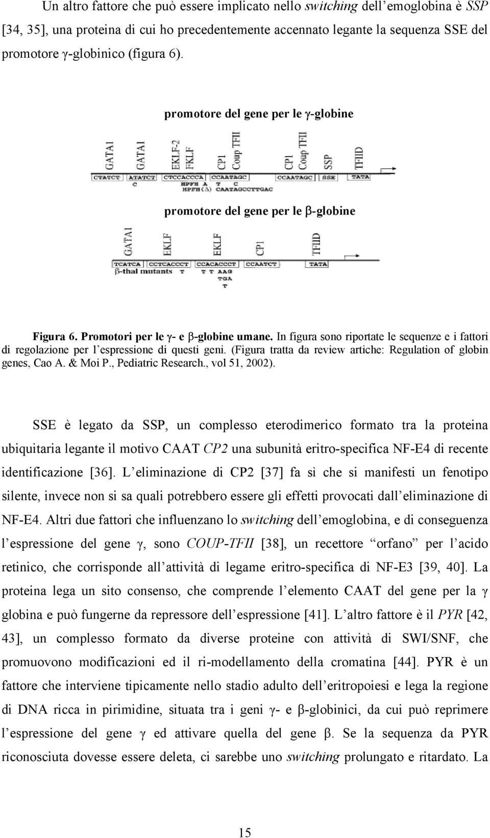 In figura sono riportate le sequenze e i fattori di regolazione per l espressione di questi geni. (Figura tratta da review artiche: Regulation of globin genes, Cao A. & Moi P., Pediatric Research.