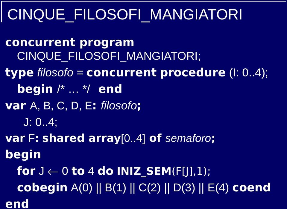 .4); begin /* */ end var A, B, C, D, E: filosofo; J: 0.